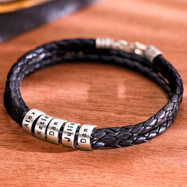 Pulsera 2 vueltas con 5 aros de plata grabado
